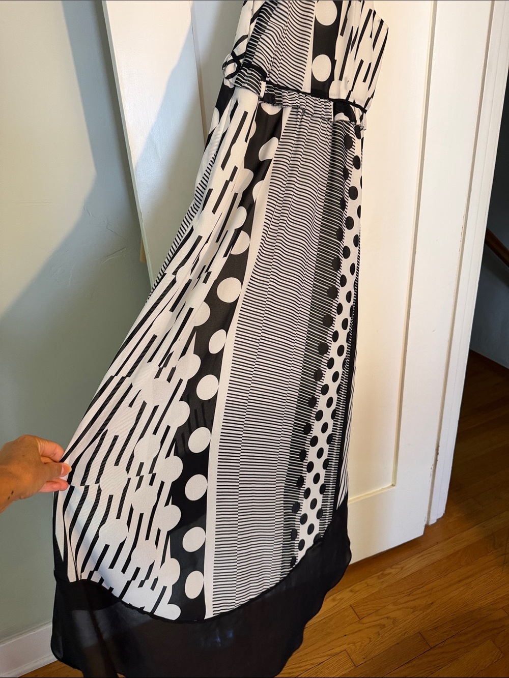 Maeve Black & White Mixed-Print Halter High-Low Maxi Dress - Picture 7 of 7